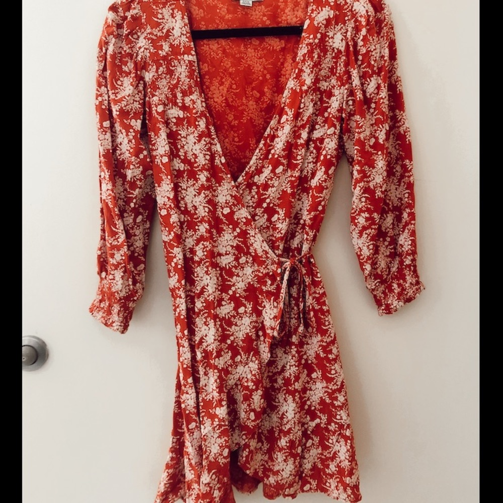NWOT Red Floral Wrap Dress